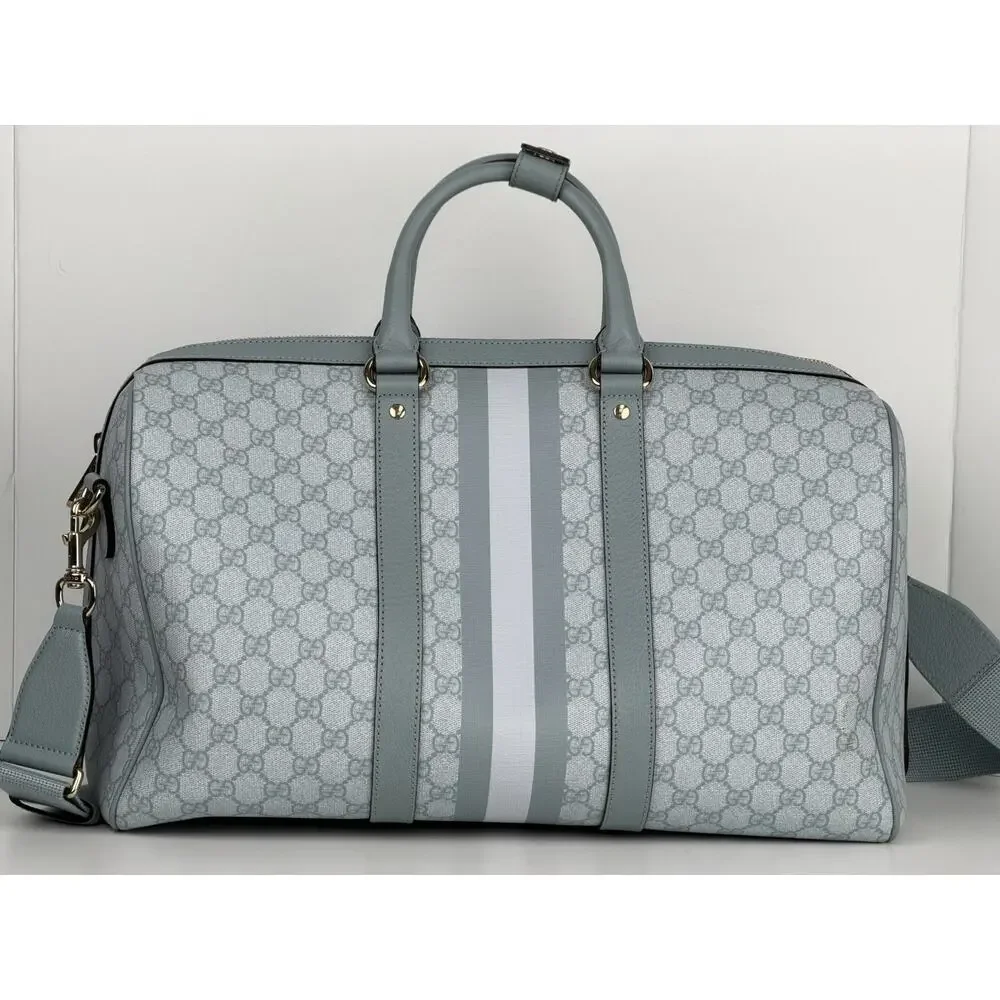 Gucci Ophidia Medium Duffle Bag in Blue GG Supreme Canvas and Leather
